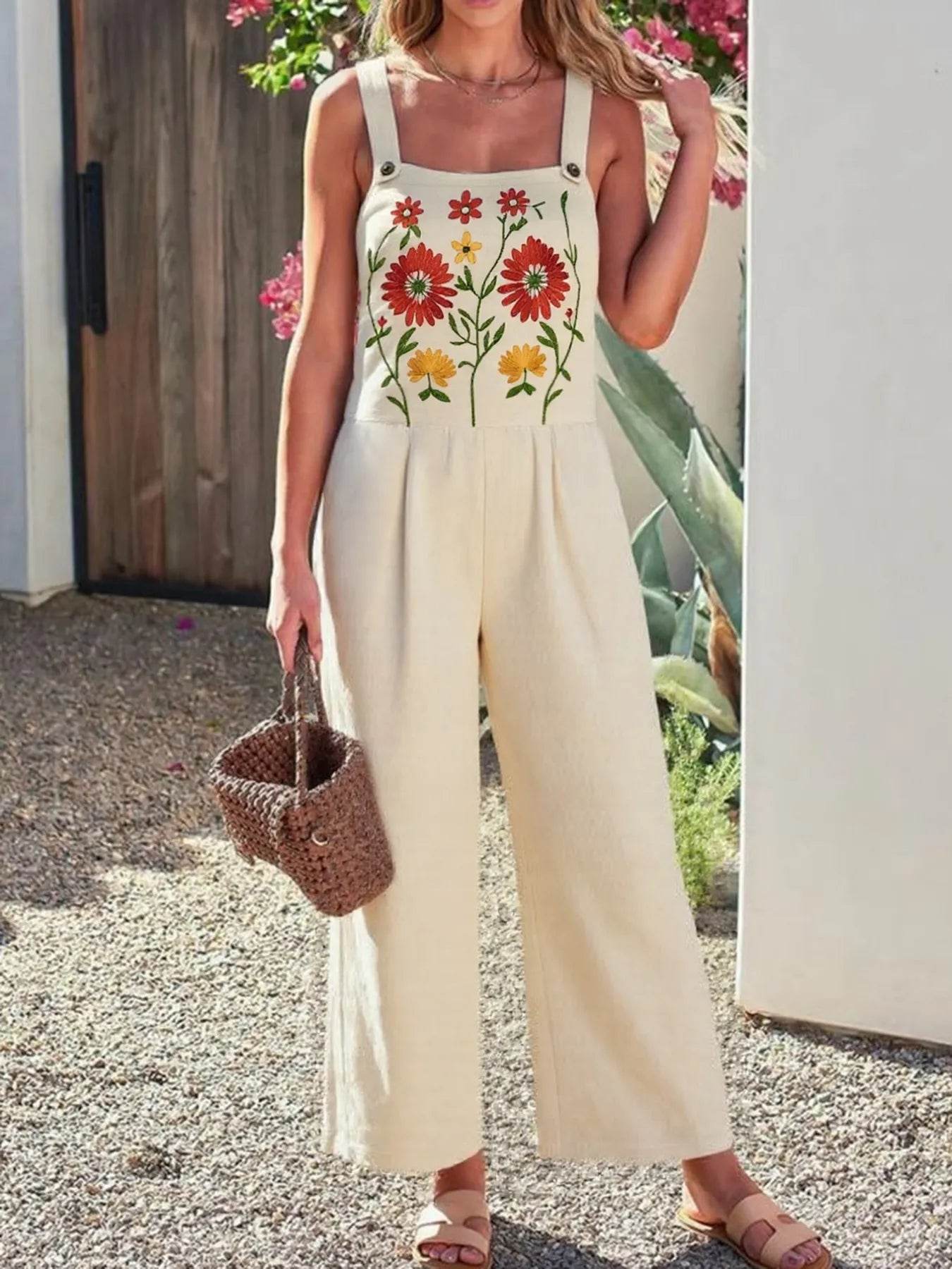 🌸 Floral Embroidered Wide Leg Jumpsuit - Patelcreations