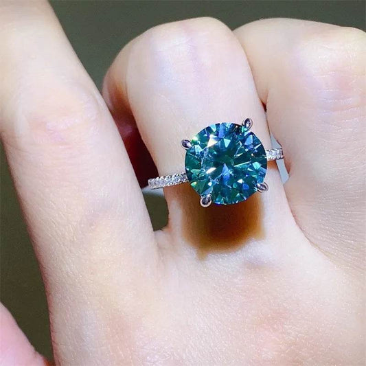 5 Carat Blue Moissanite Ring - Sterling Silver Round Brilliant Solitaire - Patelcreations