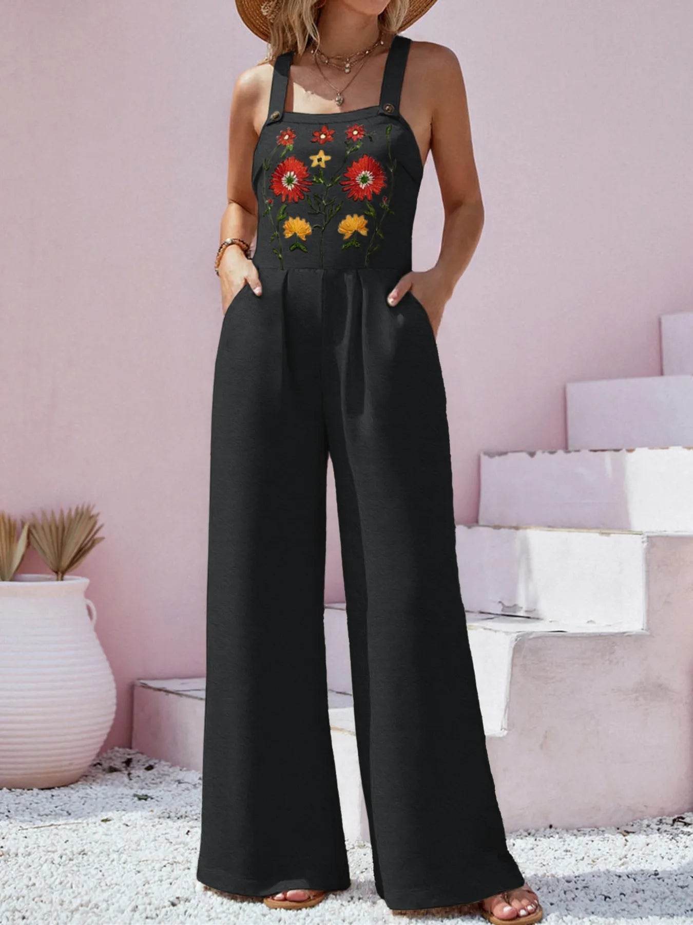 🌸 Floral Embroidered Wide Leg Jumpsuit - Patelcreations