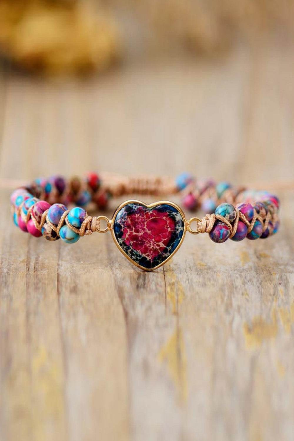 Handmade Heart Shape Natural Stone Bracelet - Colorful Bohemian Love Jewelry - Patelcreations