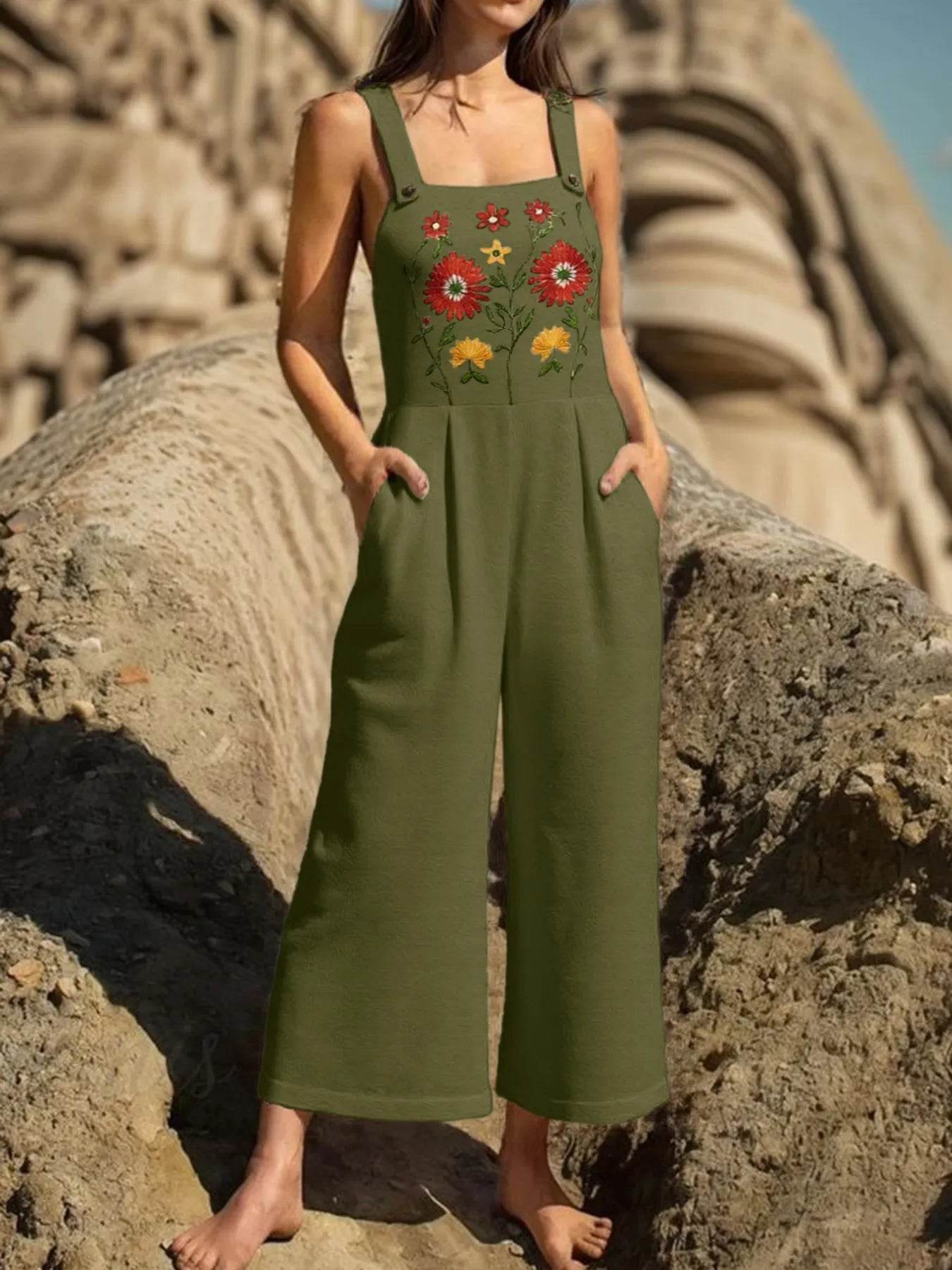 🌸 Floral Embroidered Wide Leg Jumpsuit - Patelcreations