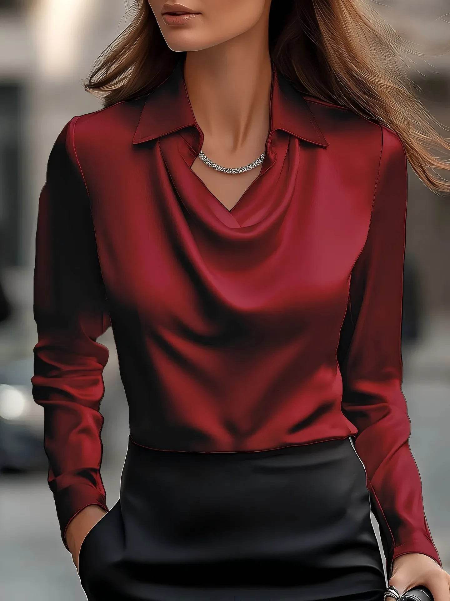✨👔 Elegant Collared Neck Long Sleeve Satin Blouse - Plus Size Available 💼🌟 - Patelcreations