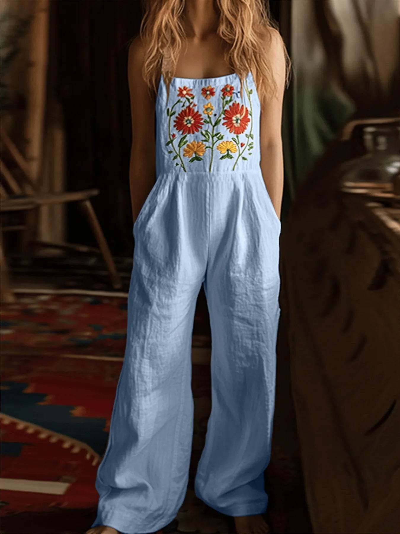 🌸 Floral Embroidered Wide Leg Jumpsuit - Patelcreations
