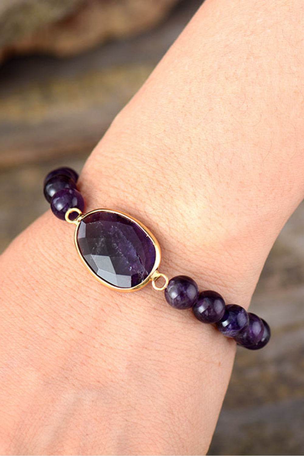Handmade Amethyst Beaded Bracelet - Natural Purple Stone Healing Jewelry - Patelcreations