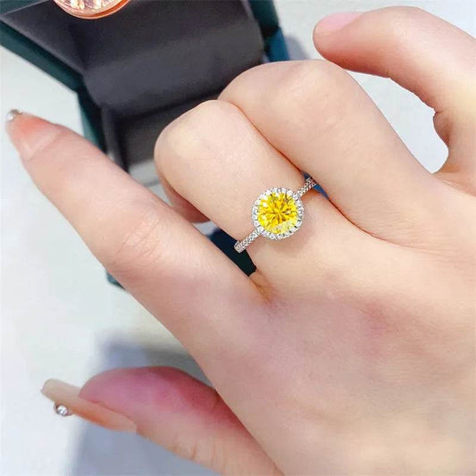 1 Carat Yellow Moissanite 925 Sterling Silver Halo Ring - Certified Luxury - Patelcreations