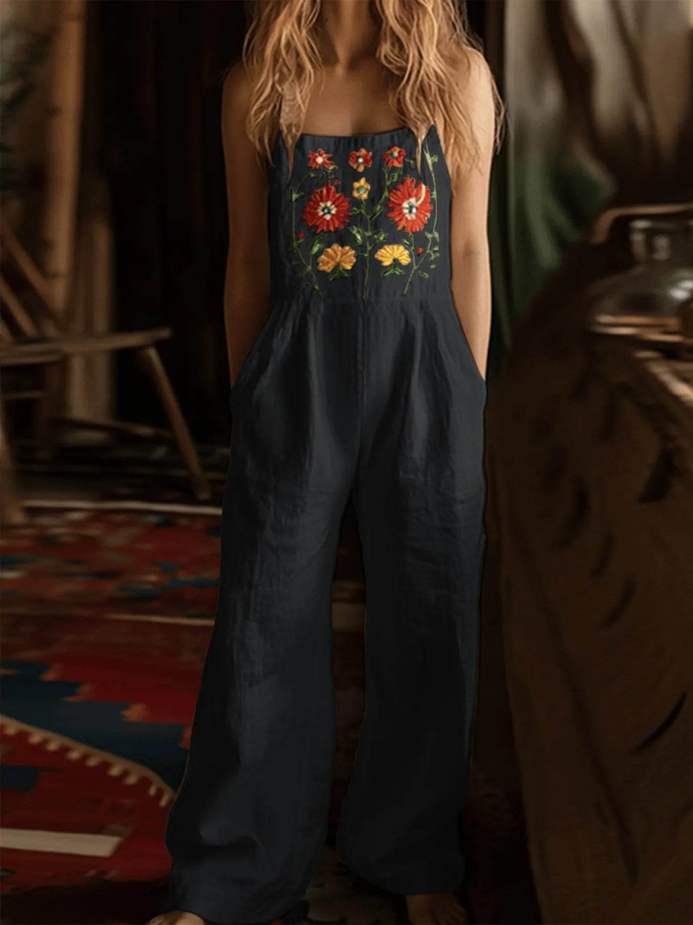 🌸 Floral Embroidered Wide Leg Jumpsuit - Patelcreations