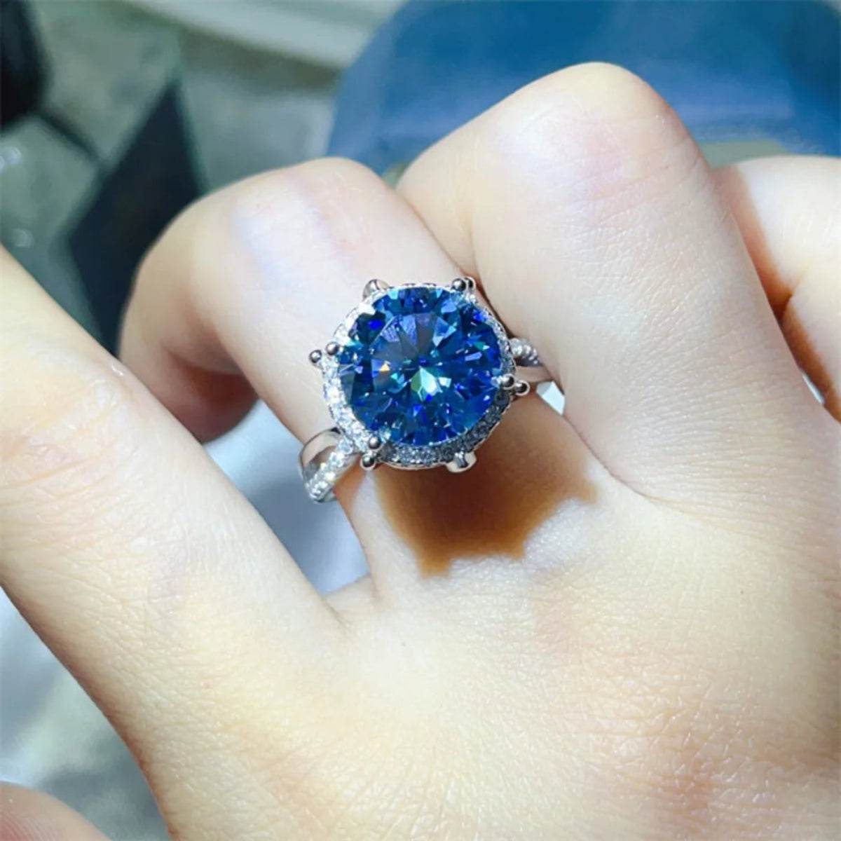 5 Carat Moissanite Halo Engagement Ring - Blush Pink & Sky Blue Options - Patelcreations
