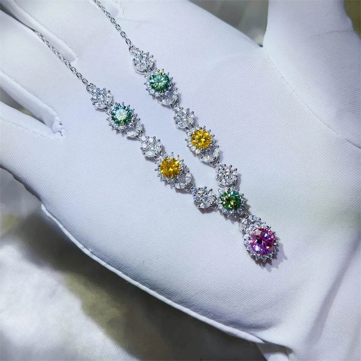 3.5 Carat Multicolor Moissanite 925 Sterling Silver Necklace - Rainbow Luxury Statement - Patelcreations