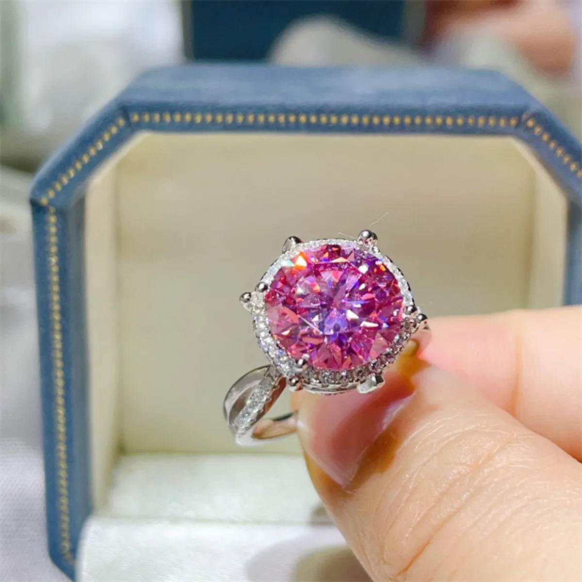 5 Carat Moissanite Halo Engagement Ring - Blush Pink & Sky Blue Options - Patelcreations