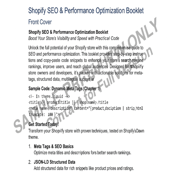 Shopify SEO & Performance Optimization Booklet - Premium Edition - Patelcreations