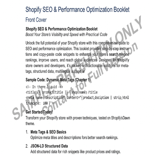 Shopify SEO & Performance Optimization Booklet - Premium Edition - Patelcreations