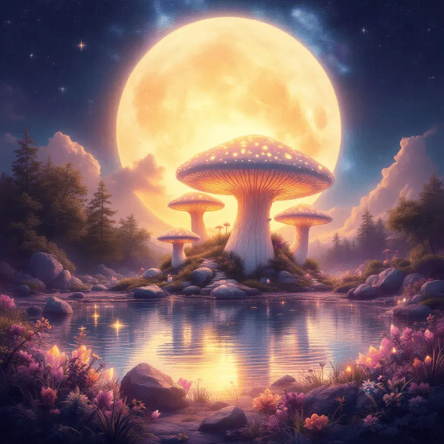 Enchanted Moonlit Mushroom Forest - 3-Piece Digital Wall Art Set