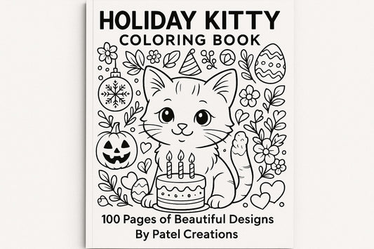 Holiday Kitty Coloring Book - 100 Pages of Beautiful Designs - Digital Download