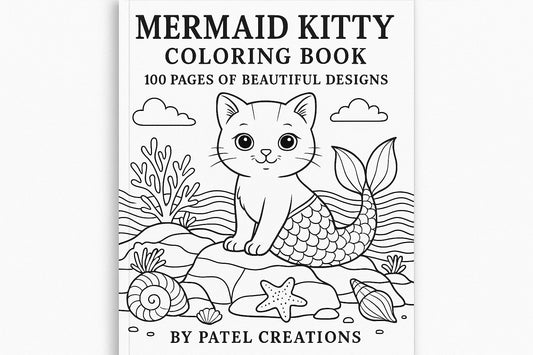 Mermaid Kitty Coloring Book - 100 Pages of Beautiful Designs - Digital Download