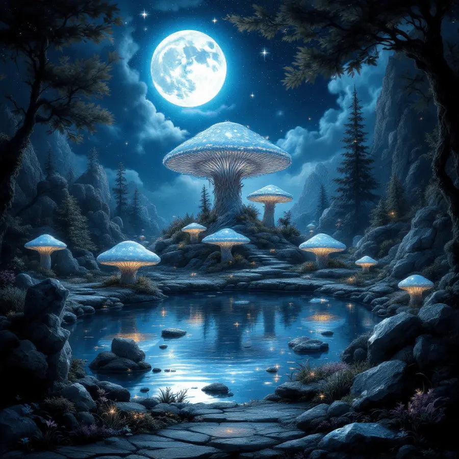 Enchanted Moonlit Mushroom Forest - 3-Piece Digital Wall Art Set - Patelcreations