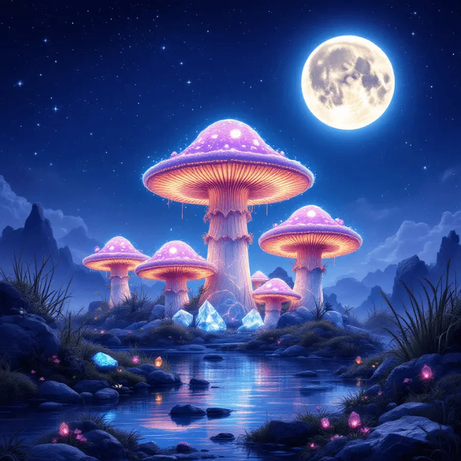 Enchanted Moonlit Mushroom Forest - 3-Piece Digital Wall Art Set - Patelcreations