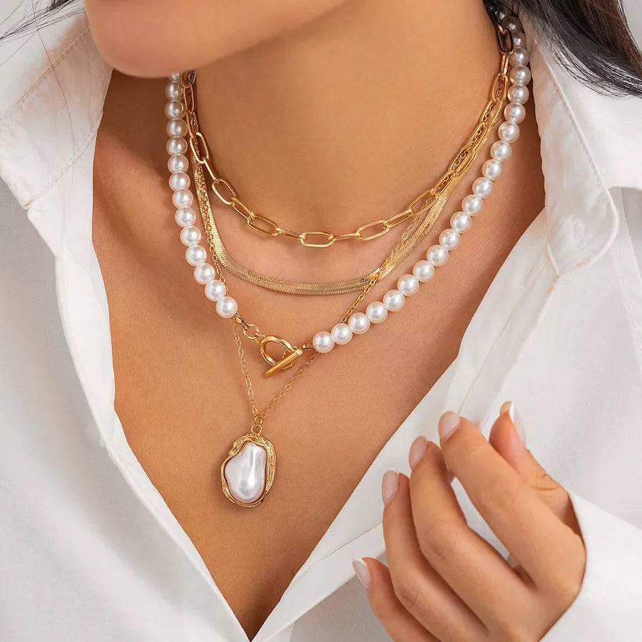 Layered Beach Necklace Set - Baroque Pearl & Starfish Chains - Patelcreations