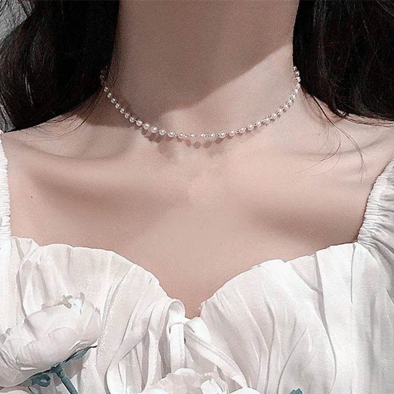 Delicate Pearl Chain Choker - Minimalist Gold Silver Necklace - Patelcreations