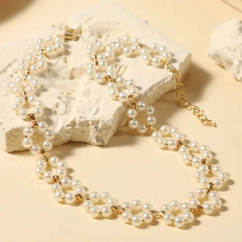 French Vintage Floral Pearl Necklace - Gold Silver Elegant Statement Jewelry - Patelcreations