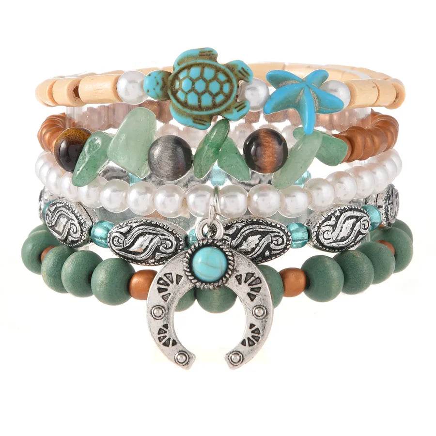 5-Piece Southwestern Boho Bracelet Stack - Handmade Beaded Jewelry with Western Charms - Patelcreations