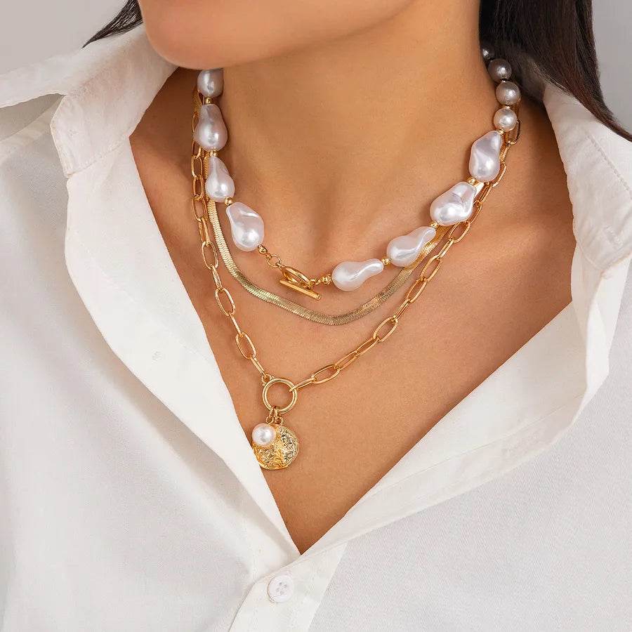 Layered Beach Necklace Set - Baroque Pearl & Starfish Chains - Patelcreations