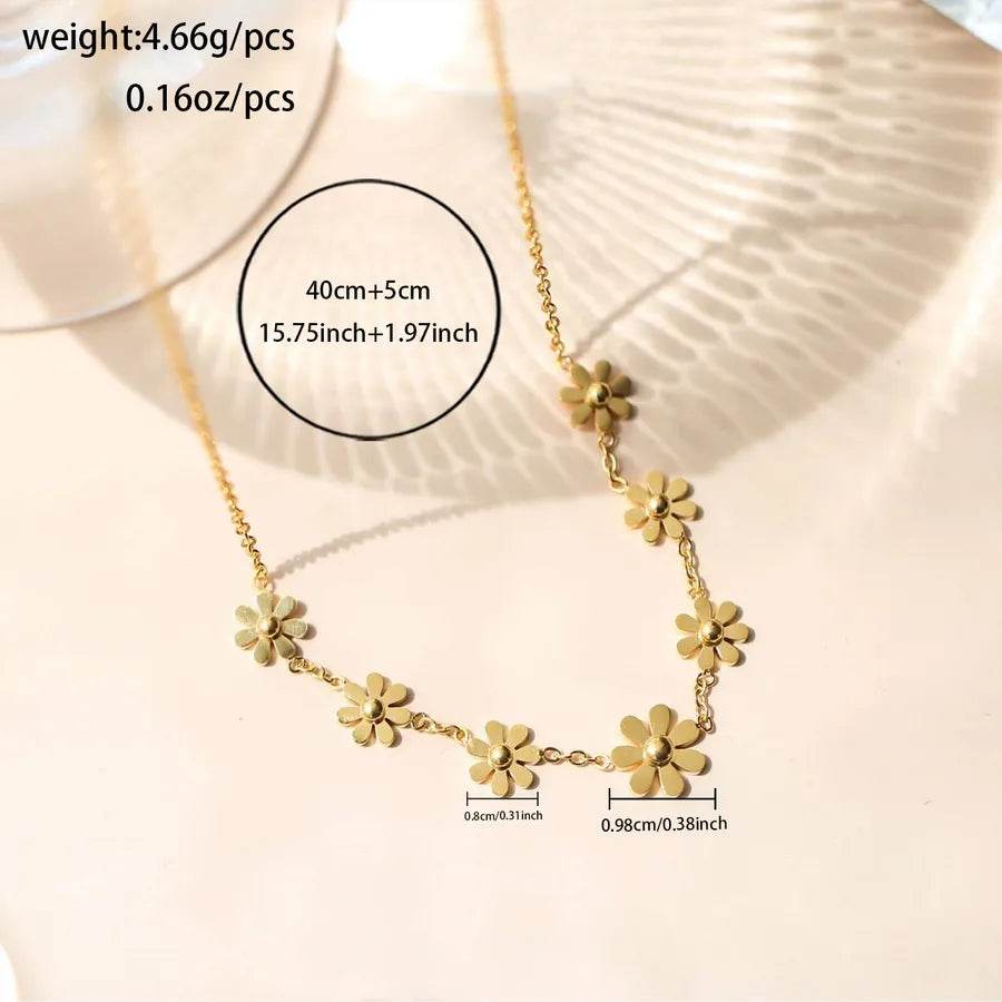 Waterproof Daisy Flower Necklace - 316 Stainless Steel 18K Gold Plated - Patelcreations