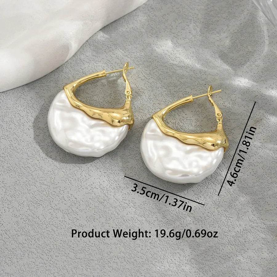 Pearl Embedded Geometric Hoop Earrings - Gold & White Elegant Design - Patelcreations