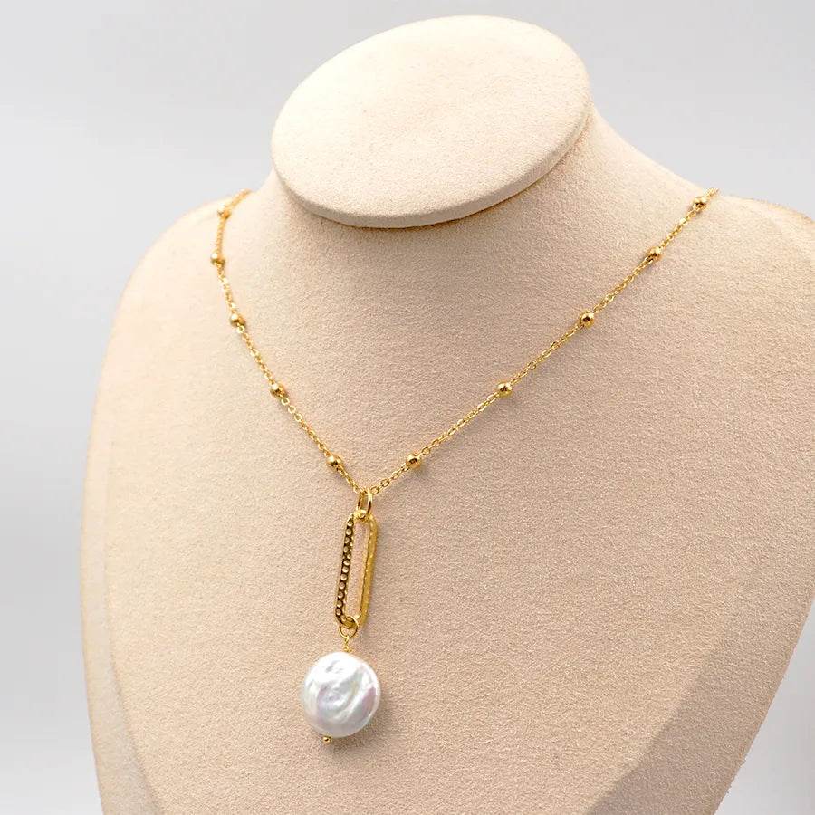 Vintage Gold-Plated Pearl Pendant Necklace - Timeless Elegance - Patelcreations