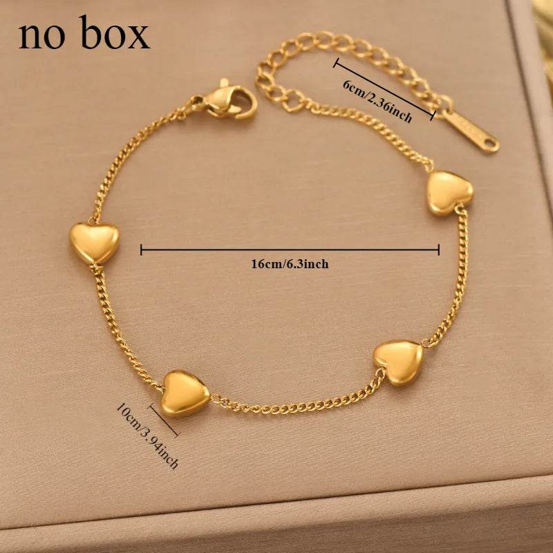 Waterproof Heart Station Bracelet - 316 Stainless Steel 18K Gold Plated Cuban Chain - Patelcreations