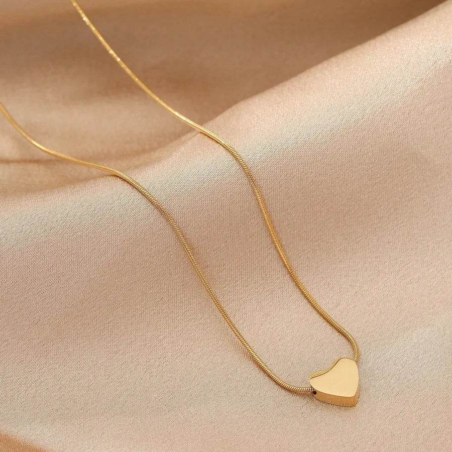 Waterproof Heart Pendant Necklace - Snake Chain 316 Stainless Steel 18K Gold Plated - Patelcreations