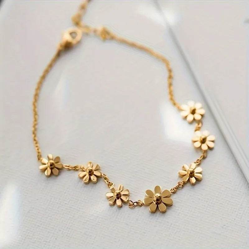 Waterproof Daisy Flower Necklace - 316 Stainless Steel 18K Gold Plated - Patelcreations