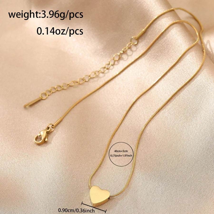Waterproof Heart Pendant Necklace - Snake Chain 316 Stainless Steel 18K Gold Plated - Patelcreations