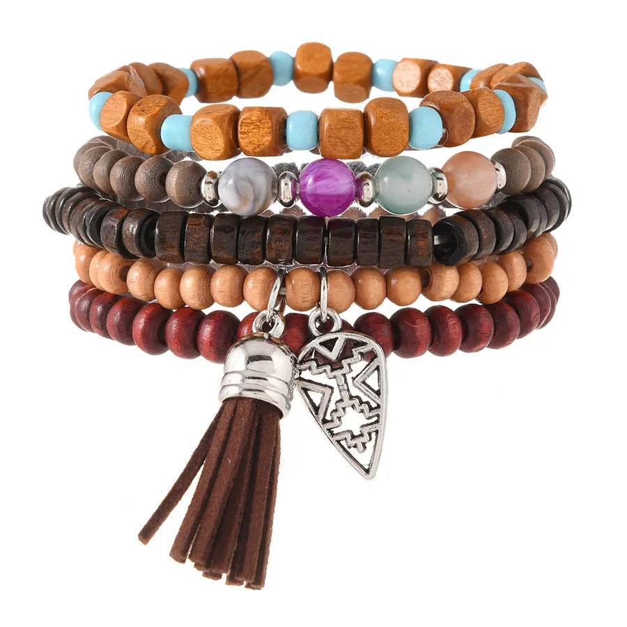 5-Piece Southwestern Boho Bracelet Stack - Handmade Beaded Jewelry with Western Charms - Patelcreations