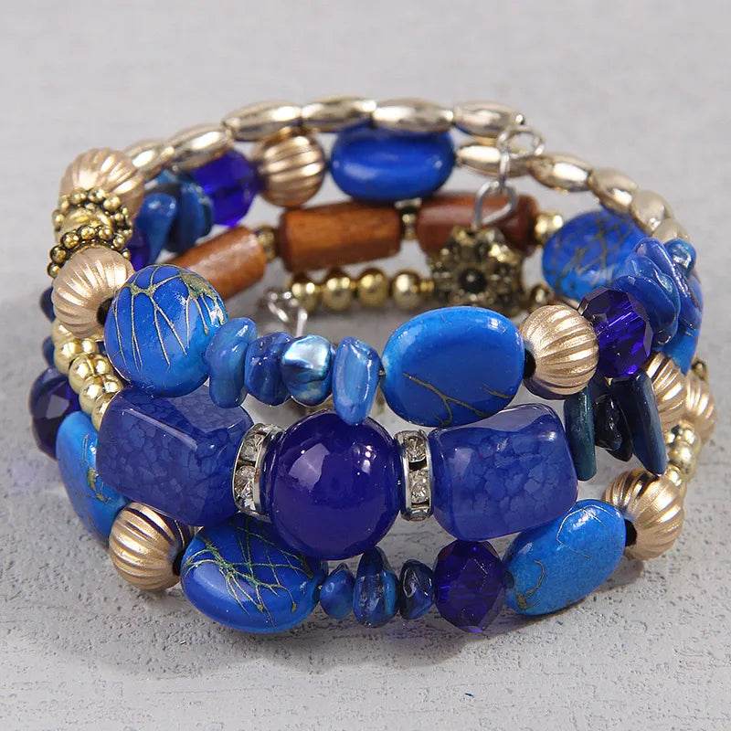 Waterproof Boho Beaded Bracelet Stack Set - 3 Piece Vintage Stone & Gold Plated Stretch Bracelets - Patelcreations