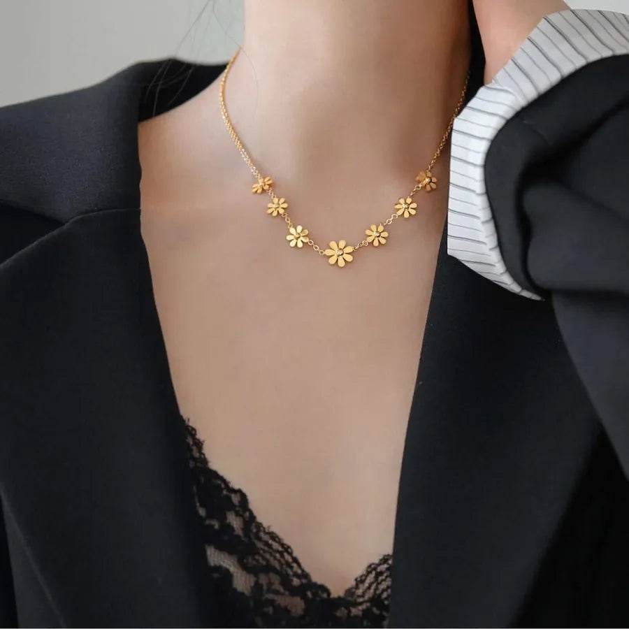 Waterproof Daisy Flower Necklace - 316 Stainless Steel 18K Gold Plated - Patelcreations