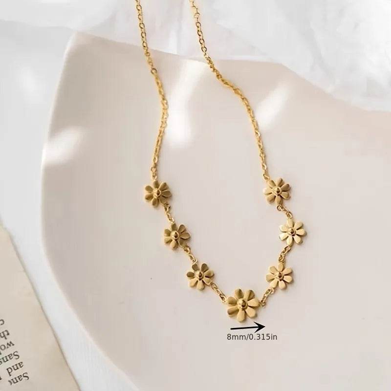 Waterproof Daisy Flower Necklace - 316 Stainless Steel 18K Gold Plated - Patelcreations