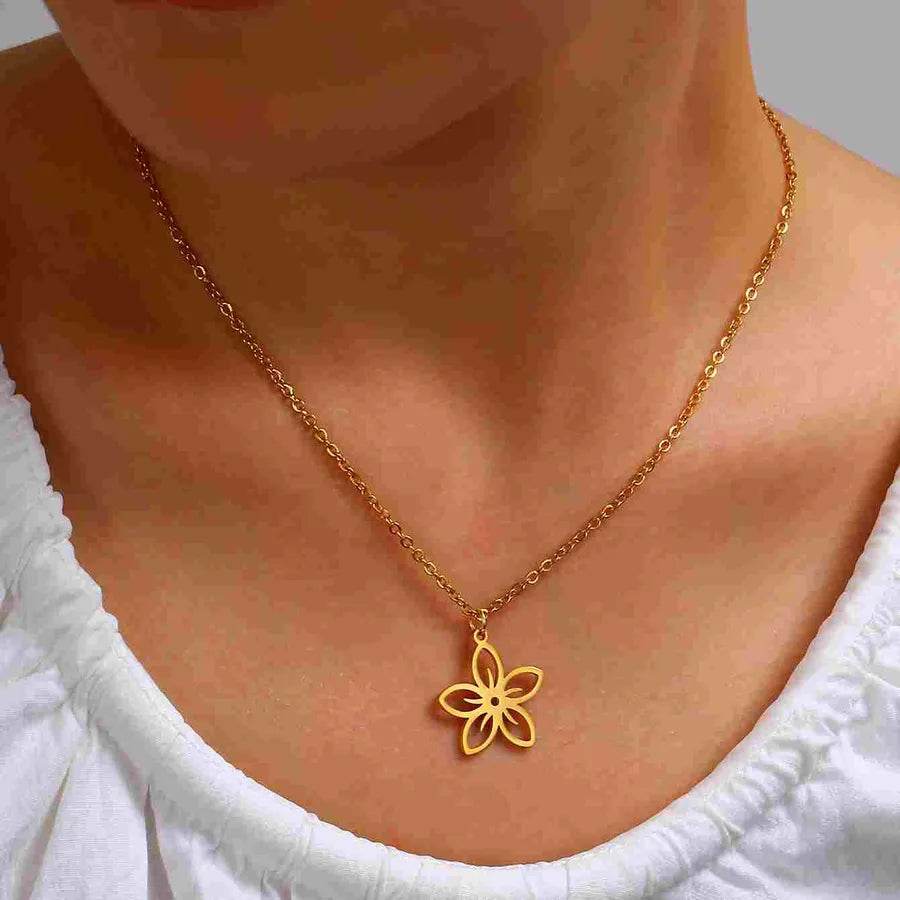 Waterproof Cutout Flower Necklace - 316 Stainless Steel 18K Gold Plated - Patelcreations