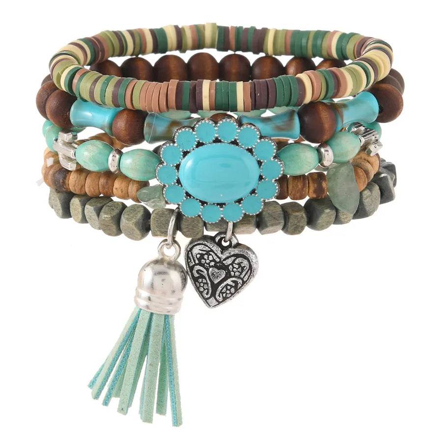 5-Piece Southwestern Boho Bracelet Stack - Handmade Beaded Jewelry with Western Charms - Patelcreations