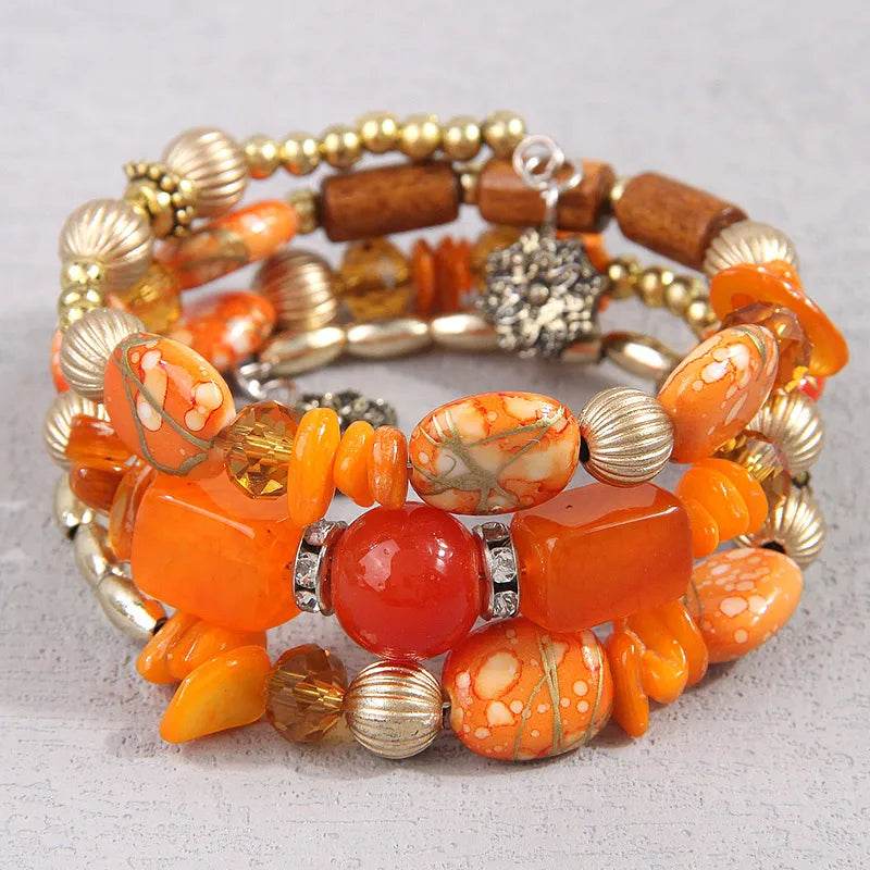 Waterproof Boho Beaded Bracelet Stack Set - 3 Piece Vintage Stone & Gold Plated Stretch Bracelets - Patelcreations