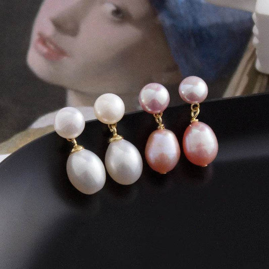 925 Sterling Silver Freshwater Pearl Drop Earrings - White & Purple Pearl Options - Patelcreations