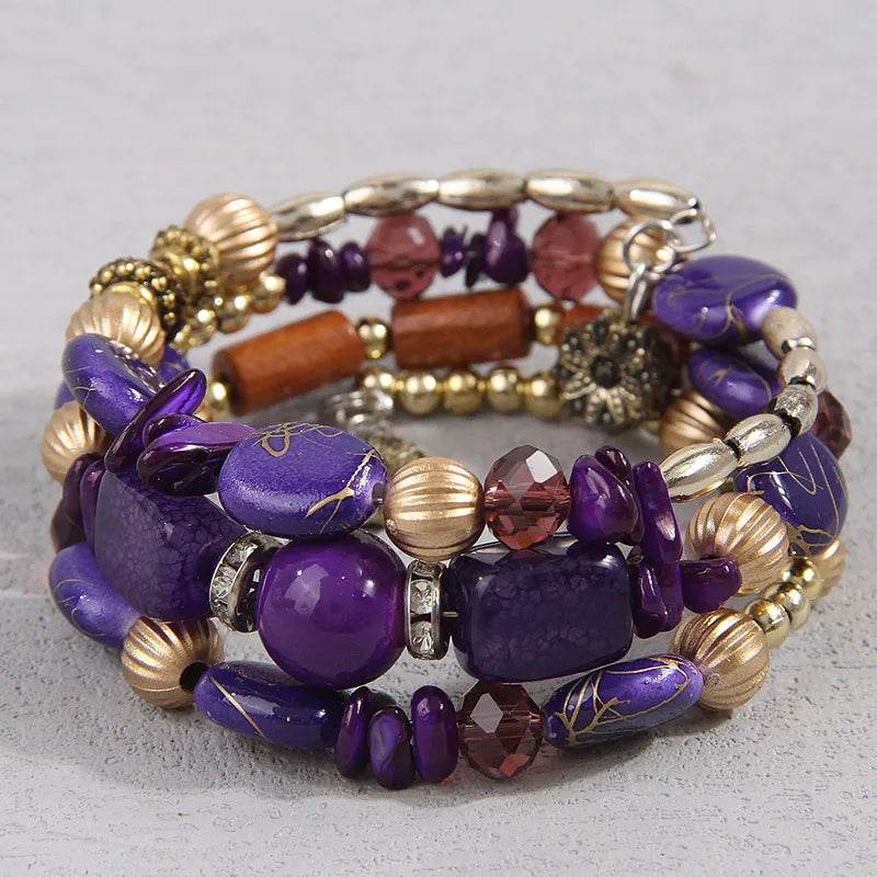 Waterproof Boho Beaded Bracelet Stack Set - 3 Piece Vintage Stone & Gold Plated Stretch Bracelets - Patelcreations