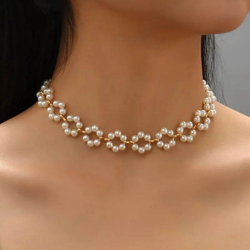 French Vintage Floral Pearl Necklace - Gold Silver Elegant Statement Jewelry - Patelcreations