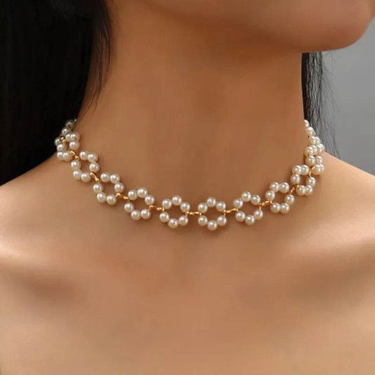 French Vintage Floral Pearl Necklace - Gold Silver Elegant Statement Jewelry - Patelcreations
