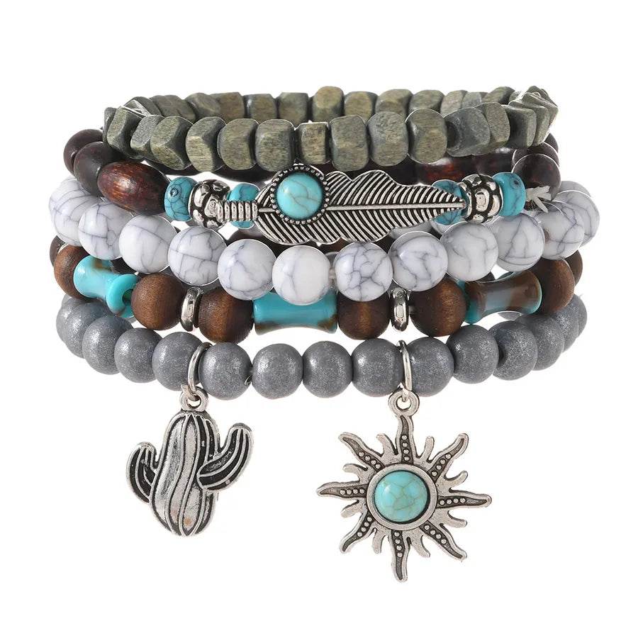 5-Piece Southwestern Boho Bracelet Stack - Handmade Beaded Jewelry with Western Charms - Patelcreations