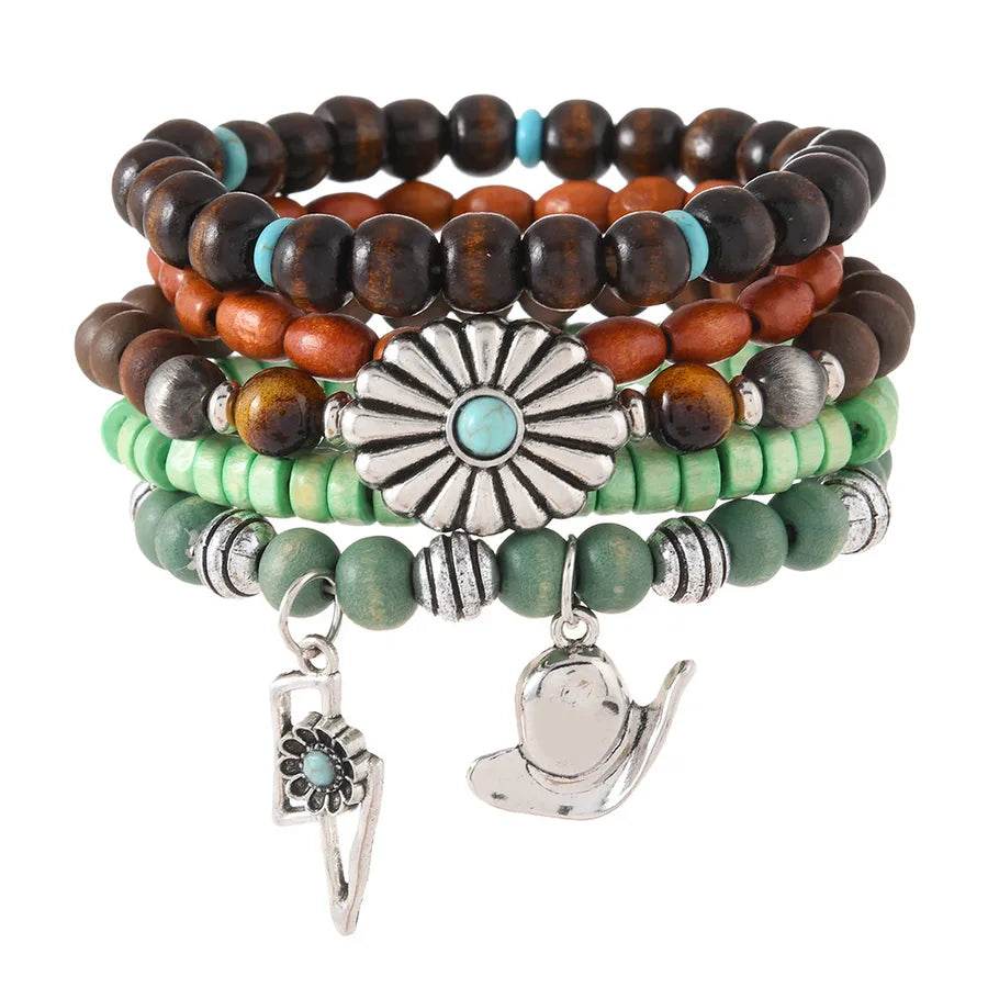 5-Piece Southwestern Boho Bracelet Stack - Handmade Beaded Jewelry with Western Charms - Patelcreations