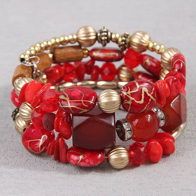 Waterproof Boho Beaded Bracelet Stack Set - 3 Piece Vintage Stone & Gold Plated Stretch Bracelets - Patelcreations