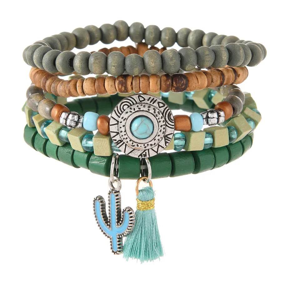 5-Piece Southwestern Boho Bracelet Stack - Handmade Beaded Jewelry with Western Charms - Patelcreations