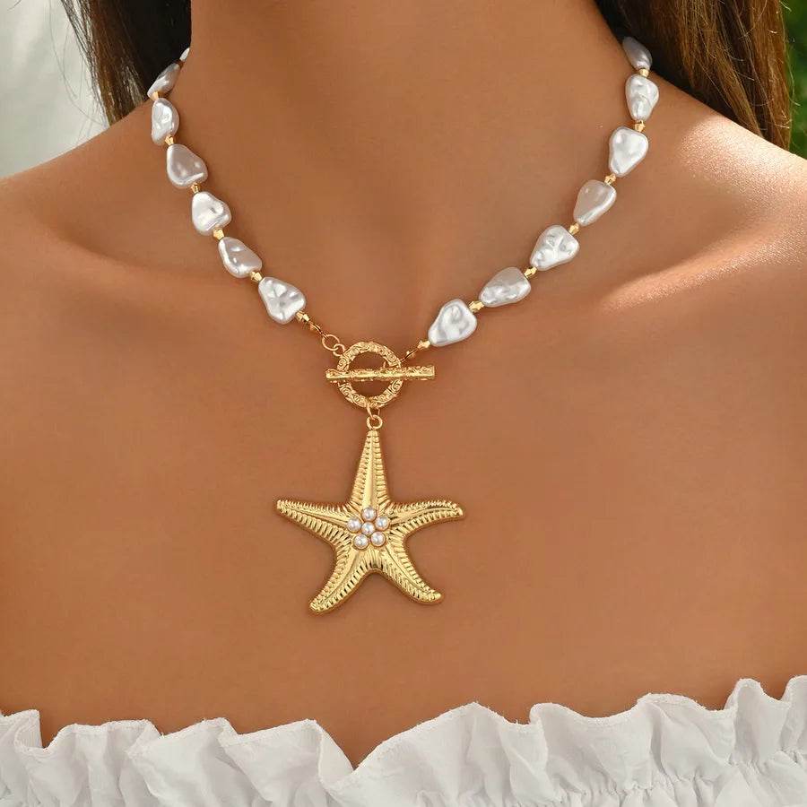 Bohemian Starfish Baroque Pearl Necklace - Coastal Beach Jewelry - Patelcreations