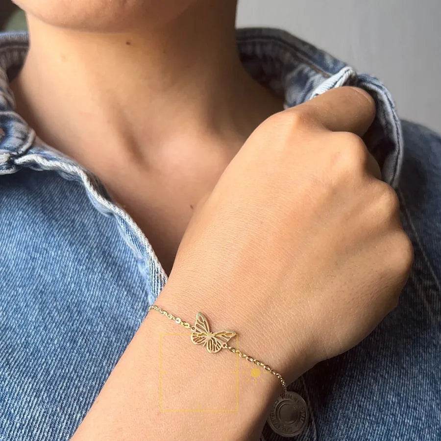 Waterproof Butterfly Bracelet Set (2 Pieces) - 316 Stainless Steel 18K Gold Plated - Patelcreations