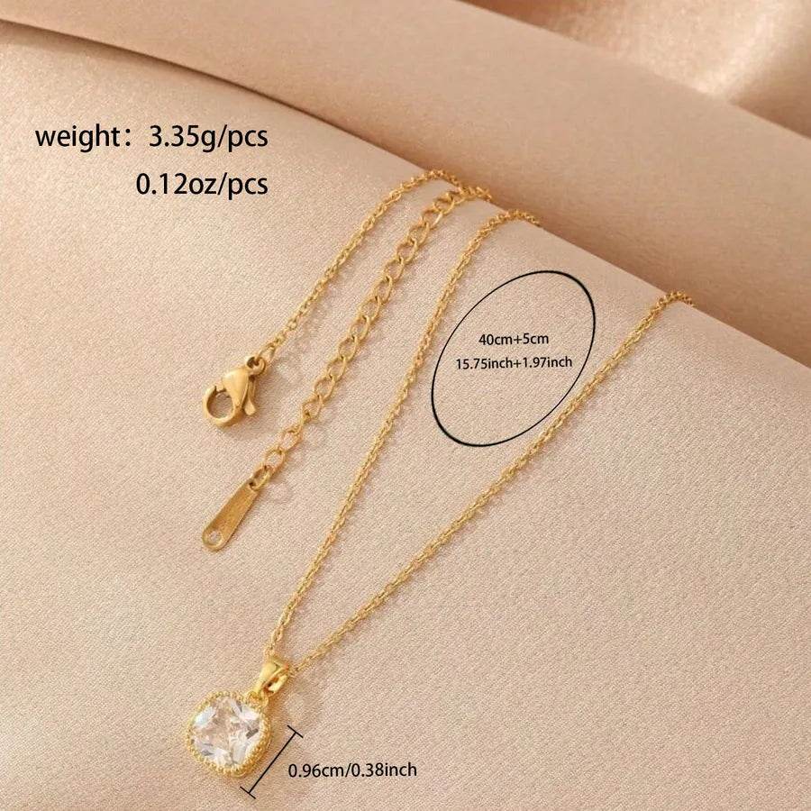 Waterproof Crystal Square Pendant Necklace - 316 Stainless Steel 18K Gold Plated - Patelcreations
